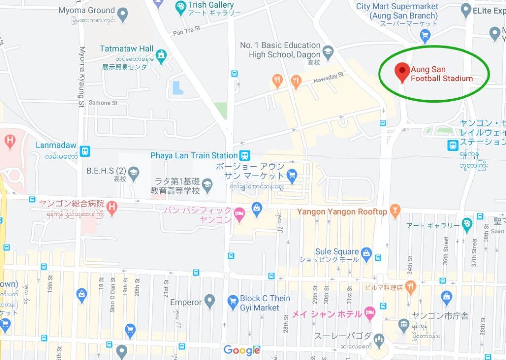 ボージョーアウンサン・スタジアムのロケーション