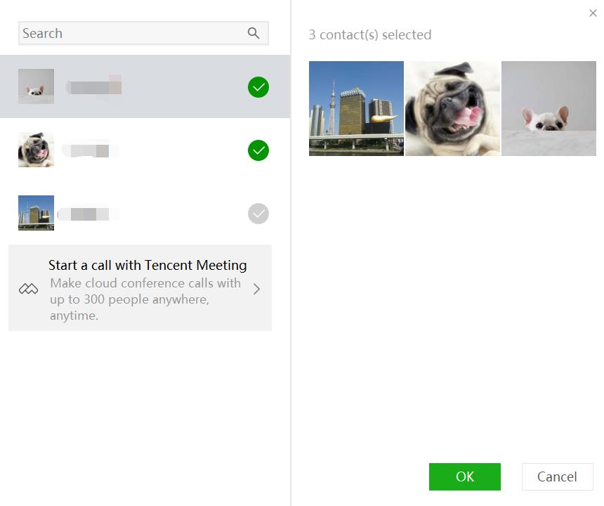 WeChatのPC版のビデオ動画開始