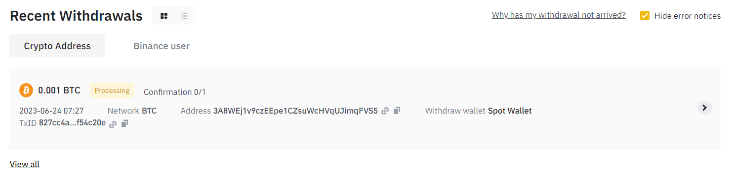 BinanceからXverseに送金