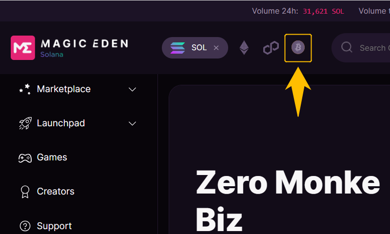 Magic EdenにXverseを接続・連携