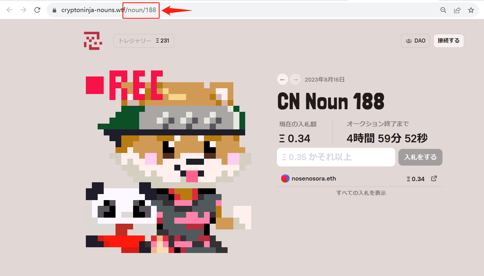 CryptoNinja Nouns入札